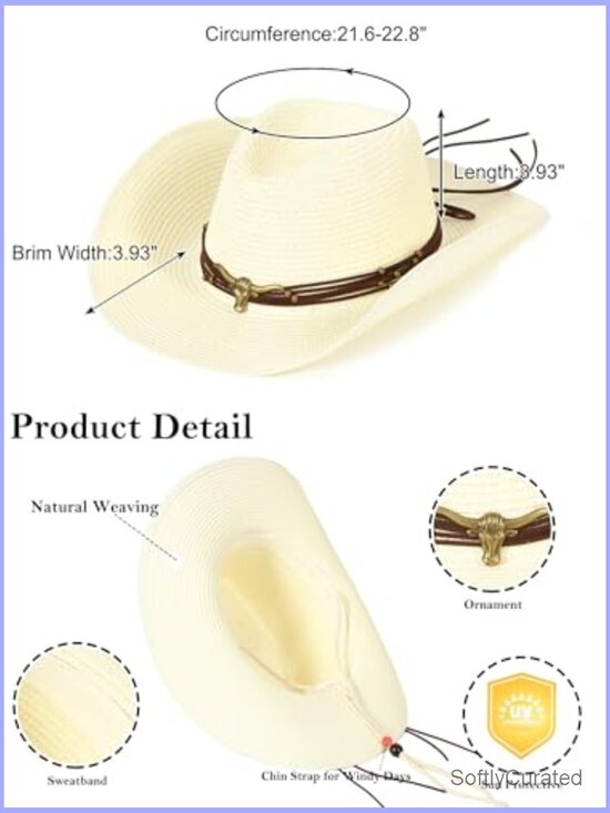 Straw Cowboy Hat with Windproof Chin Strap Sun Protection main image 6